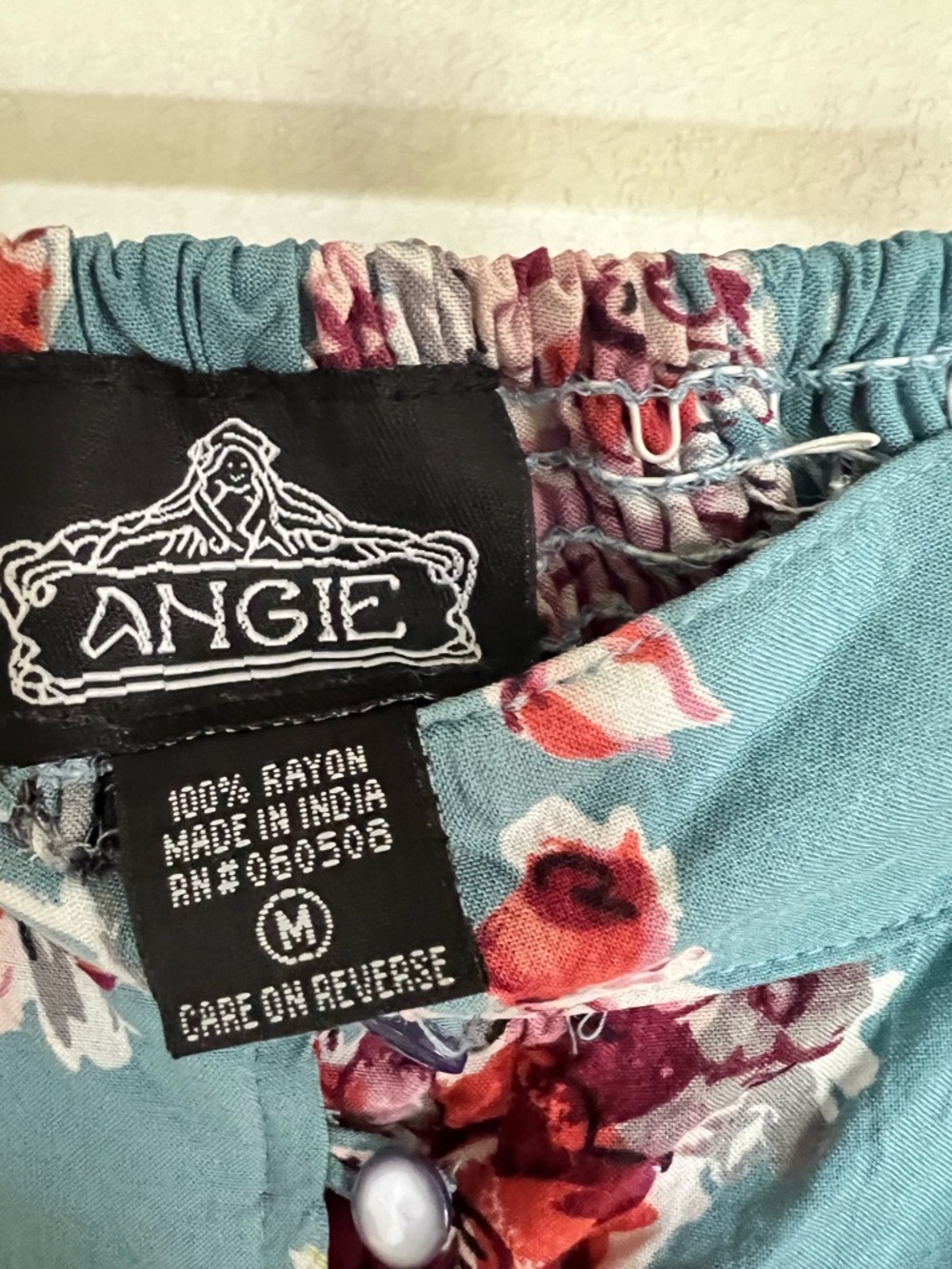 Angie Blue/Teal Floral Button-Front Maxi Skirt with Pink and Red Blooms Size M - Picture 2 of 5